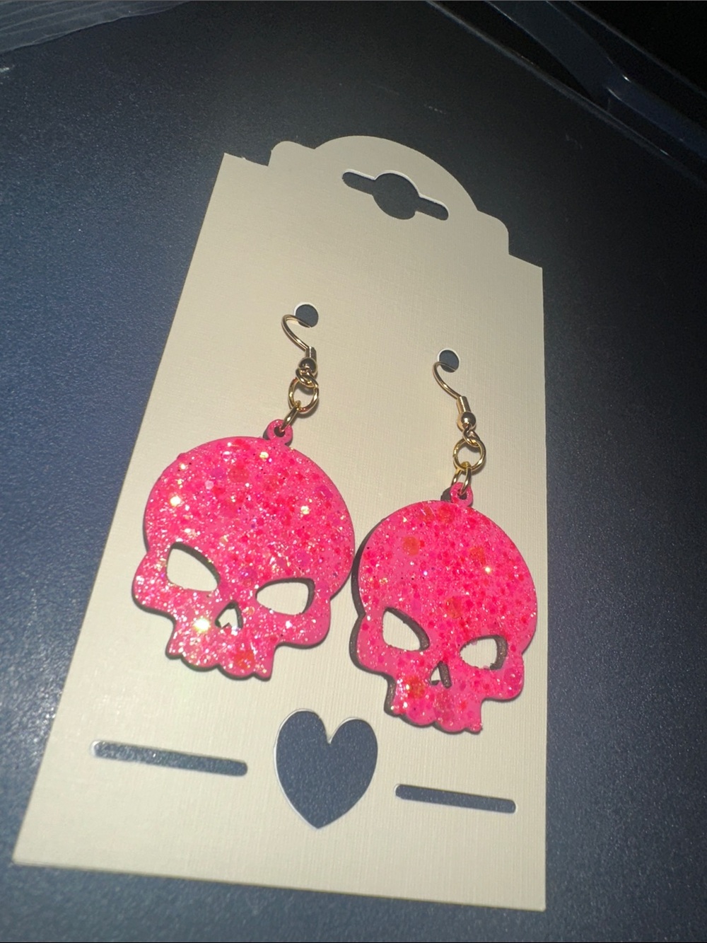 Pink Glitter Skull Dangle Earrings - Unbranded